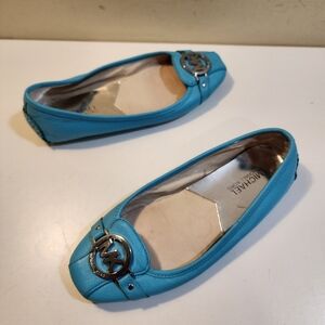 Michael Kors Bright Turquoise MK Logo Leather Ballet Flats Sz 7.5 M